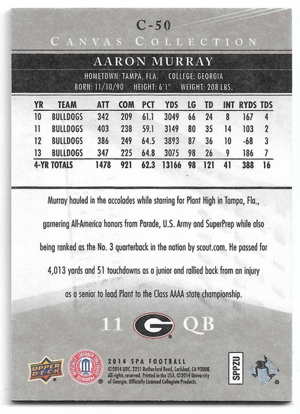 Aaron Murray 2014 SP Authentic Canvas Card C-50
