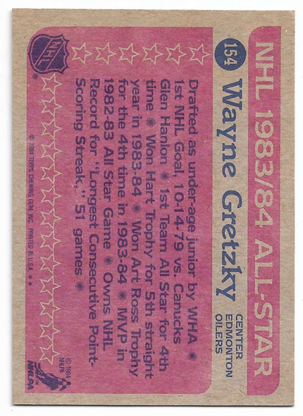 Wayne Gretzky 1984-85 Topps Card 154