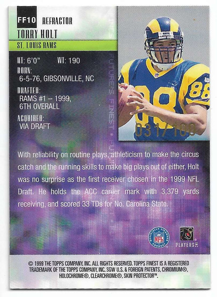 Torry Holt 1999 Finest Future's Finest Refractor Card FF10 031/100