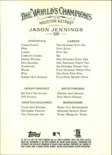 Jason Jennings 2007 Allen & Ginter's Card 328