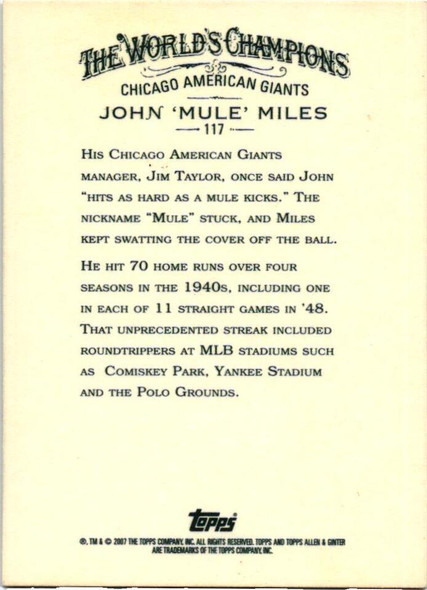 John "Mule" Miles 2007 Allen & Ginter's Card 117
