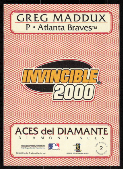 Greg Maddux 2000 Pacific Invincibles Diamond Aces Card 2