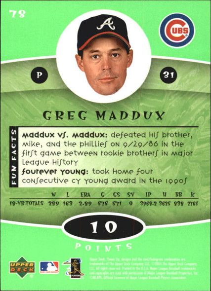 Greg Maddux 2004 Upper Deck Power Up Card 78