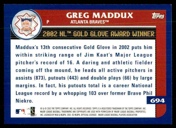 Greg Maddux 2003 Topps Card 694