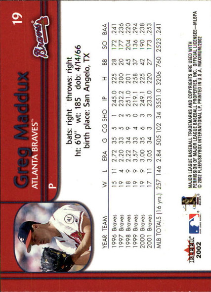 Greg Maddux 2002 Fleer Maximum Card 19