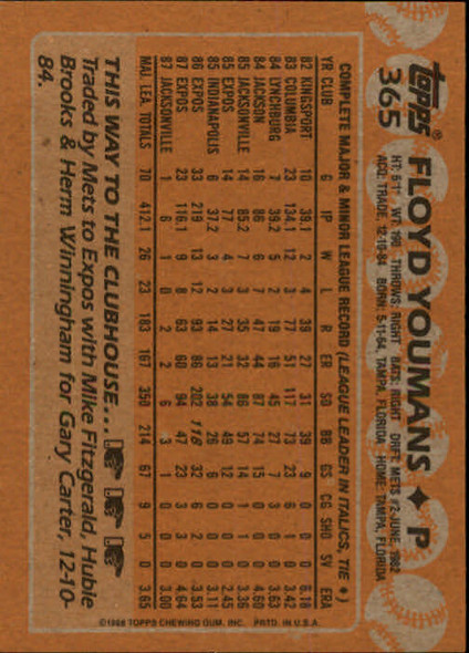 Floyd Youmans 1988 Topps Card 365