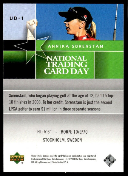 Annika Sorenstam 2004 National Trading Card Day Card UD-1