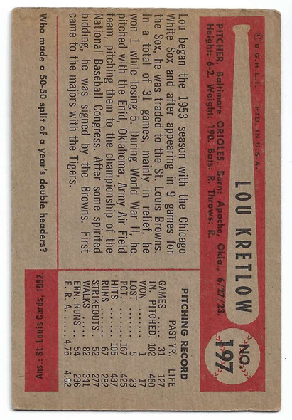 Lou Kretlow 1954 Bowman Card 197