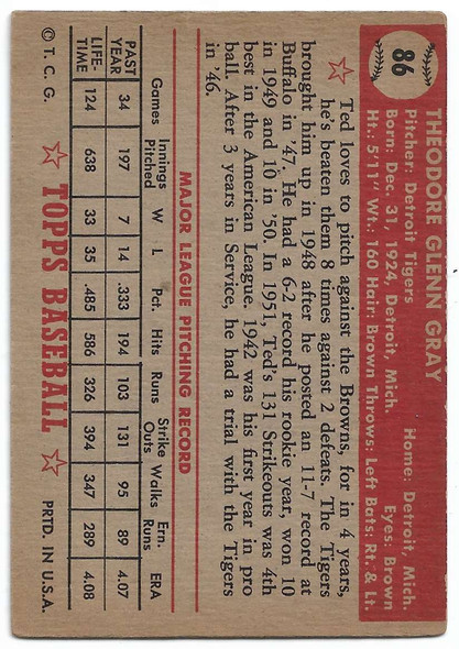 Ted Gray 1952 Topps Card 86