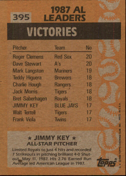 Jimmy Key All Star 1988 Topps Card 395