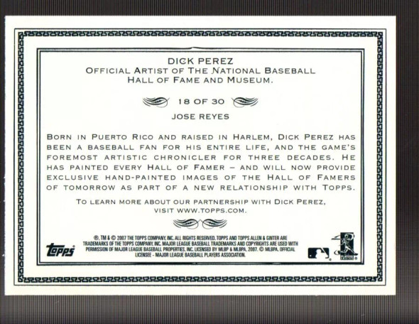 Jose Reyes 2007 Allen & Ginter Dick Perez Sketches Card 18