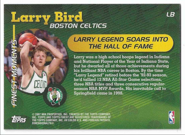 Larry Bird 2007-08 Finest Finest Moments Card LB