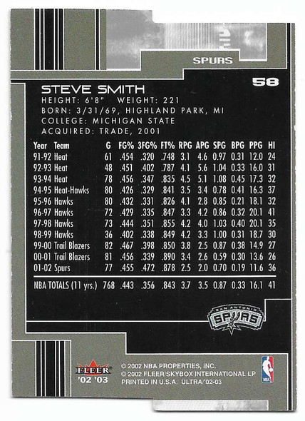 Steve Smith 2002-03 Ultra Die-Cut Gold Medallion Card 58