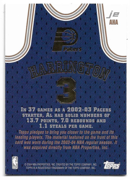 Al Harrington 2003-04 Topps Jersey Edition Silver Card JE-AHA