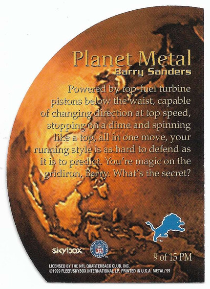 Barry Sanders 1999 Skybox Metal Universe Planet Metal Card 9PM