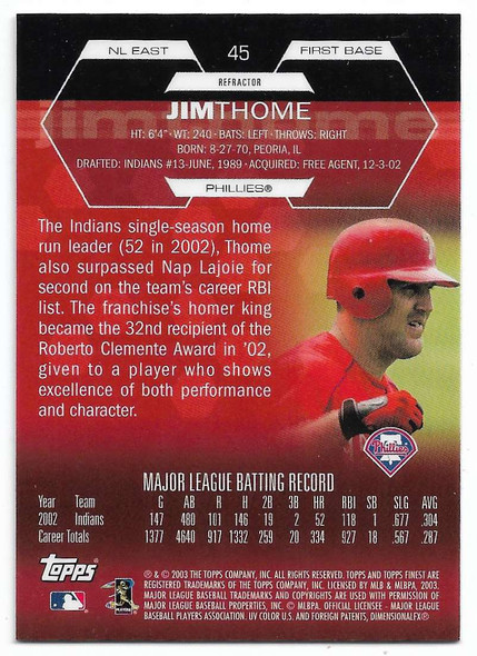 Jim Thome 2003 Finest Refractor Card 45