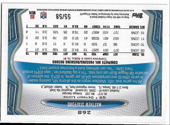 Matthew Stafford 2013 Topps Black Border Card 268 55/58