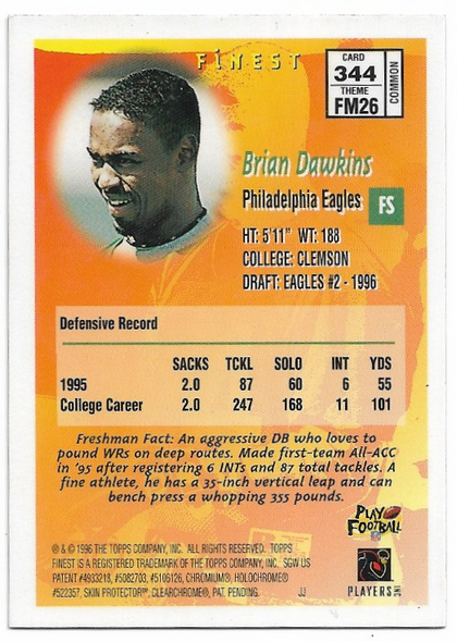Brian Dawkins 1996 Finest Rookie Card 344