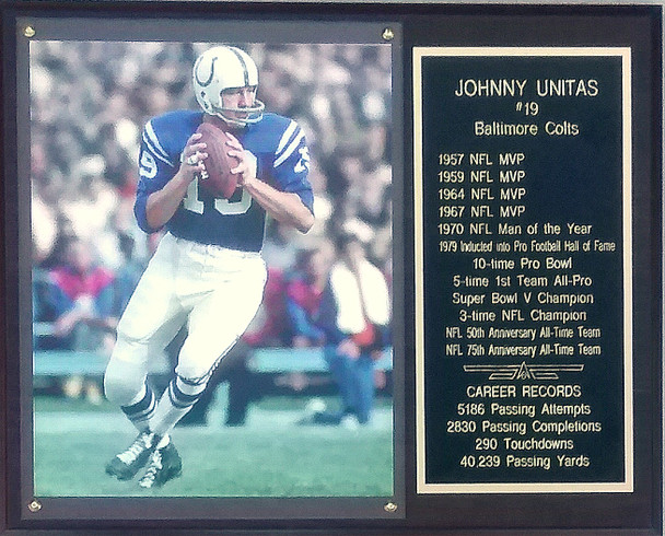  Johnny Unitas Baltimore Colts 12x15 Stats Plaque