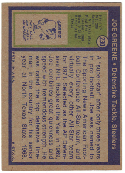 Mean Joe Greene 1972 Topps Card 230 in Screw-Down Case B Mean Joe Greene 1972 Topps Card 230 in Screw-Down Case B