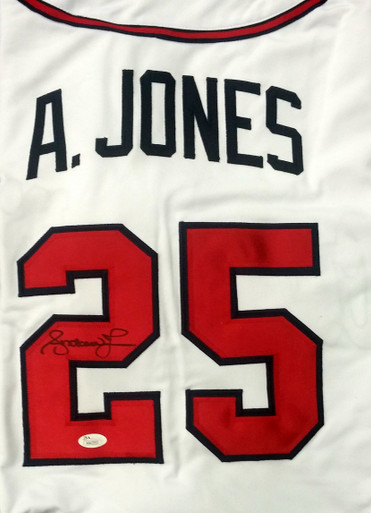 Autographed/Signed Andruw Jones Atlanta White Baseball Jersey JSA COA