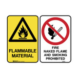 Flammable Material Fire Naked Flames And Smoking Prohibited - Caution Signs