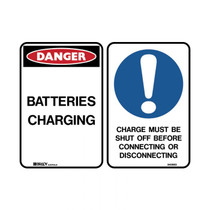 Batteries Charging/Charge Must Be Shut Off Before Connecting Or Disconnecting - Forklift Safety Signs