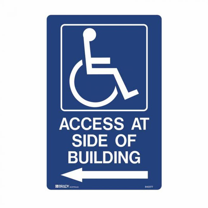 Access At Side Of Building Left Arrow - Accessible Signs