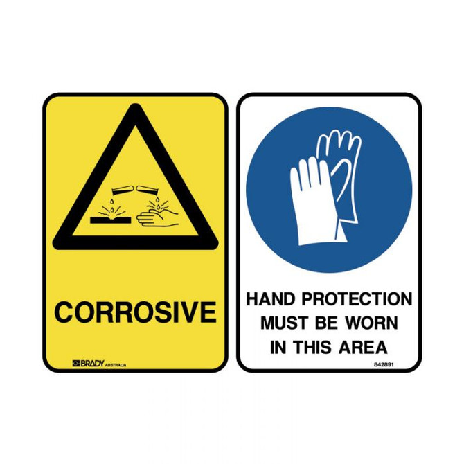 Corrosive With Picto Hand Protection Must Be Worn Picto - Forklift Safety Signs