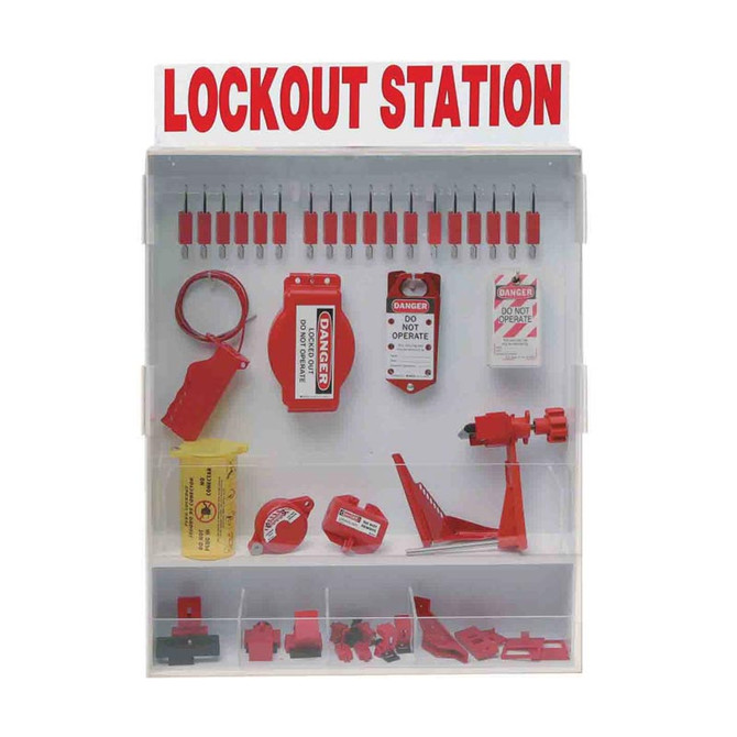 Extra Large Enclosed Station with components 18 Brady Safety Padlocks and 25 Tags - Lockout Stations Combined