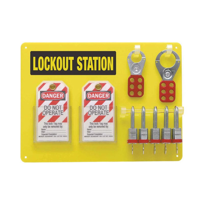 5 Lock Board Filled with Brady 19mm Steel Padlocks - Lock Boards