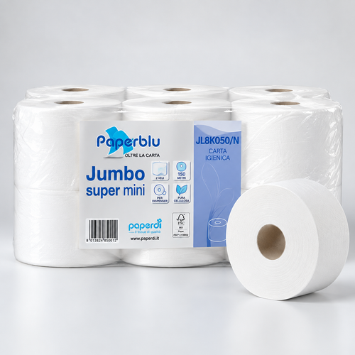 CARTA IGIENICA MINI JUMBO 2 VELI 150 M – 12 ROTOLI