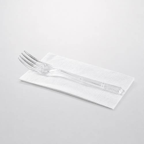 SET MONO - FORCHETTA TRASPARENTE SUPER E TOVAGLIOLO IMBUSTATI 500 PEZZI