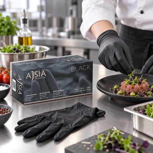 GUANTI IN NITRILE NERI - AJSIA SUPER RESISTENTI – 100 PZ