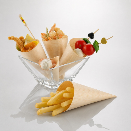 CONI IN LEGNO NATURALE PER FINGER FOOD - 50PZ