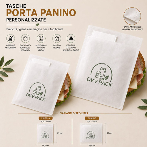 PORTA PANINO ANTIGRASSO BIANCO PERSONALIZZATO CON TASCA PORTA TOVAGLIOLO