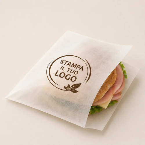 PORTA PANINO ANTIGRASSO BIANCO PERSONALIZZATO CON TASCA PORTA TOVAGLIOLO