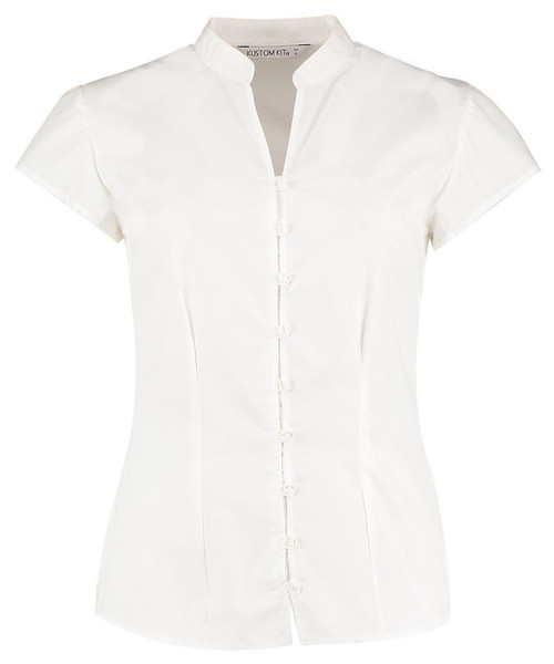 Women's continental blouse mandarin collar cap sleeve (tailored fit)