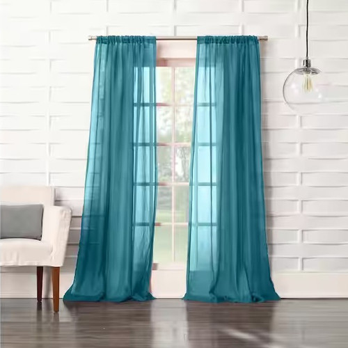 Curtains, No 918 Millenial Laguna Marine Solid Rod Pocket Sheer 50" x 63"