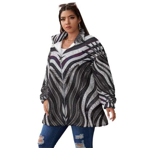 All-Over Print Unisex Borg Fleece Stand-up Collar Coat With Zipper Closure(Plus Size) PB775