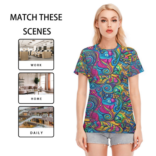 All-Over Print Women's Round Neck T-Shirt | 190GSM Cotton PB93U