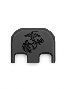 USMC Eagle Globe Anchor laser engraved black Cerakote aluminum slide back plate for Glock pistols