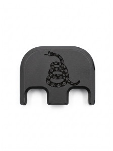 Gadsden rattlesnake laser engraved black Cerakote aluminum slide back plate for Glock pistols
