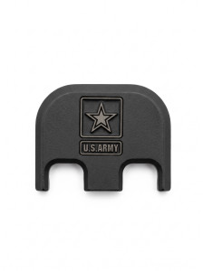 US Army laser engraved black Cerakote aluminum slide back plate for Glock pistols