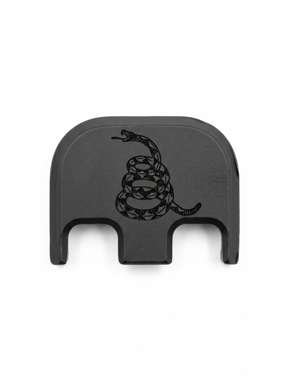 Gadsden rattlesnake laser engraved black Cerakote aluminum slide back plate for Glock pistols