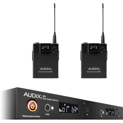 Audix AP42BPB Dual Bodypack Wireless Microphone System R42 Two Channel Receiver