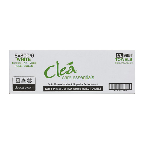 CLEÁ Premium TAD White Hand Towel 8in x 850ft (6)