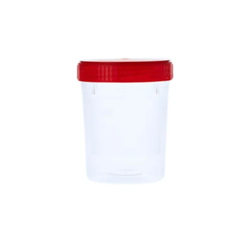 PLASTILAB Specimen Container 120 ml PP, Red Cap, Non Sterile