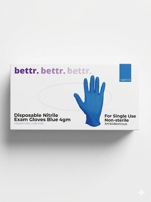 BETTR Premium Disposable Gloves Nitrile P/F Finger Textured Blue 3.5gm X Large