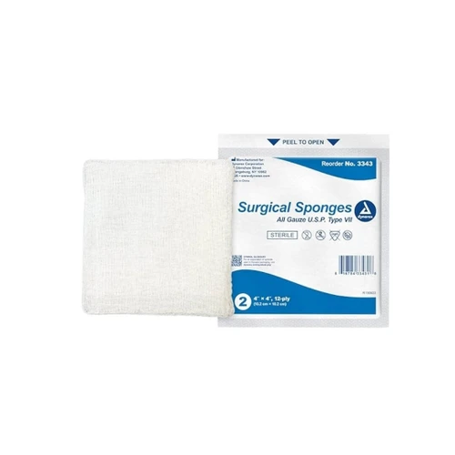 DYNAREX Surgical Sponges Gauze Sterile Latex Free 12 ply, 4"x4", 2's